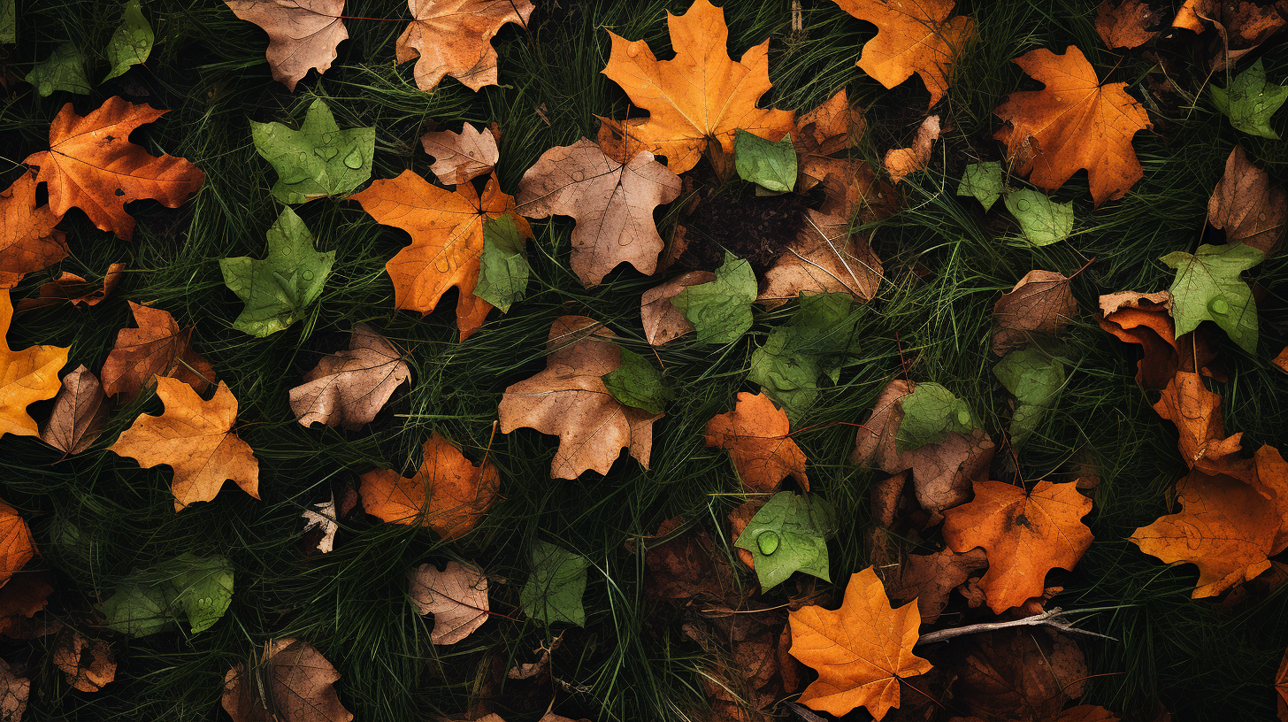 Autumn leaves on grass background