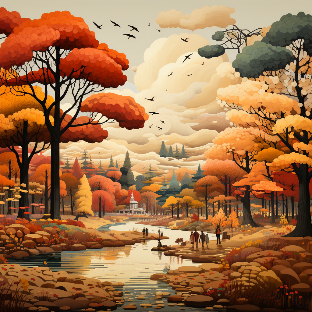 Vibrant autumn park illustration