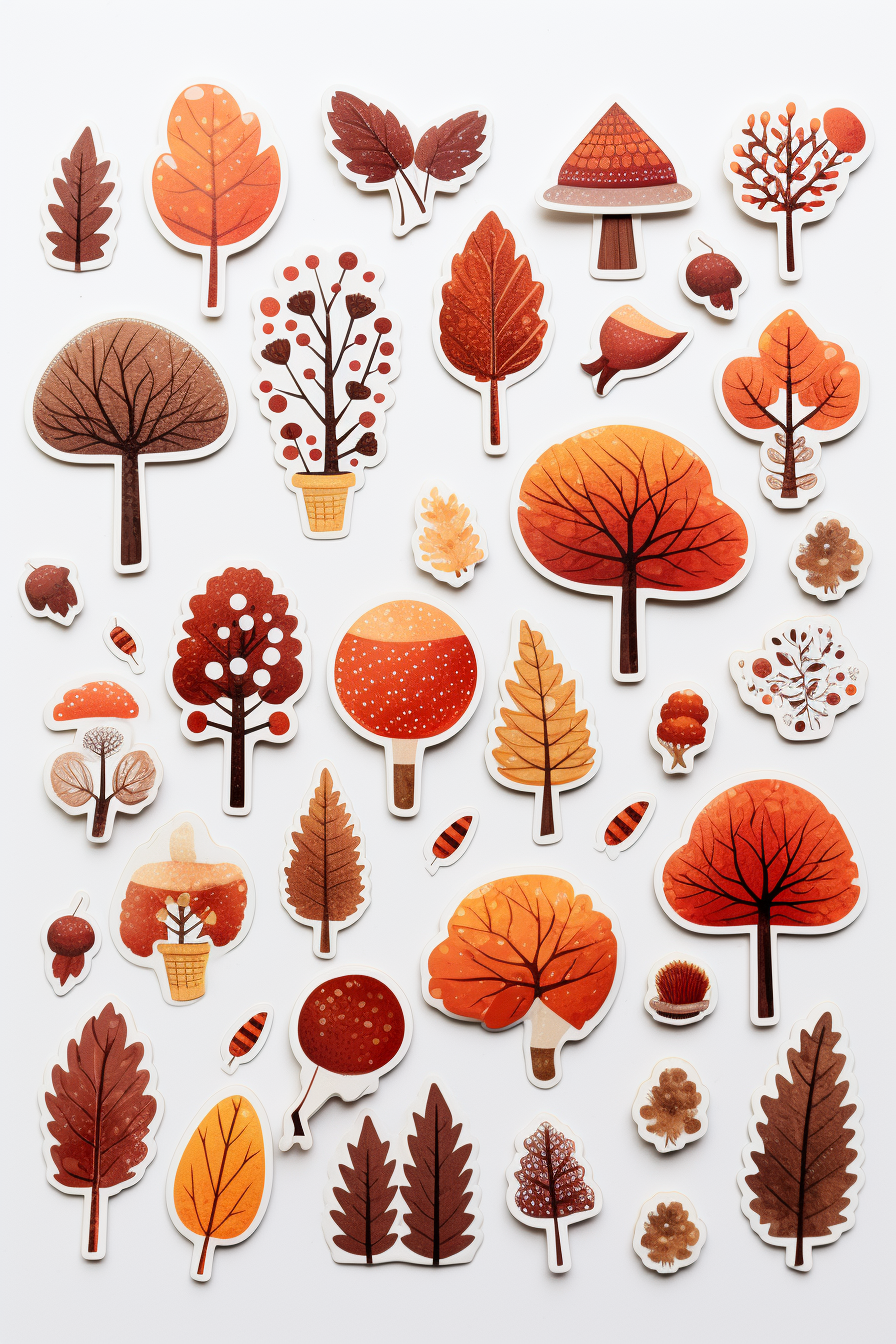 Autumn themed stickers on white