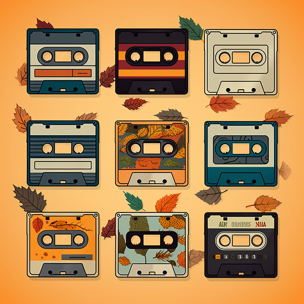 Colorful autumn cartoon cassette tape