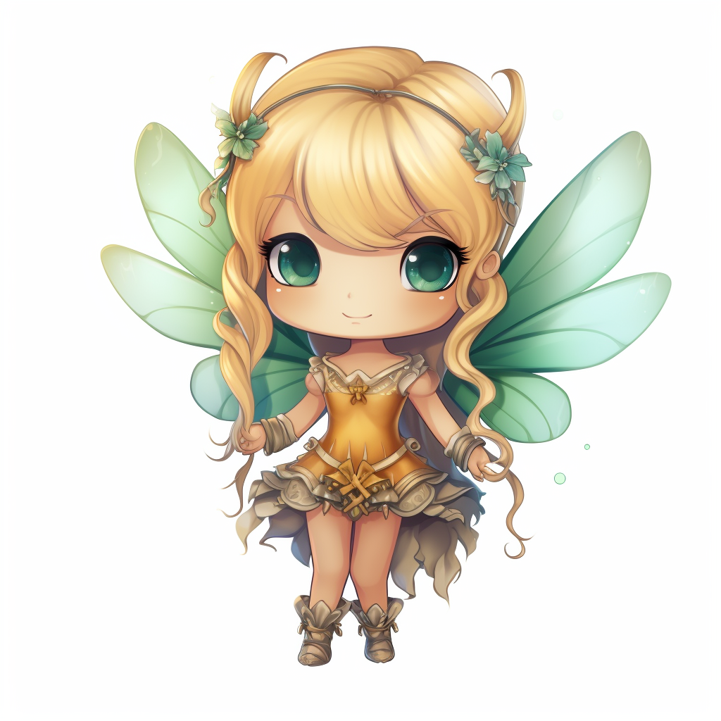 Vibrant autumn chibi fairy with white background