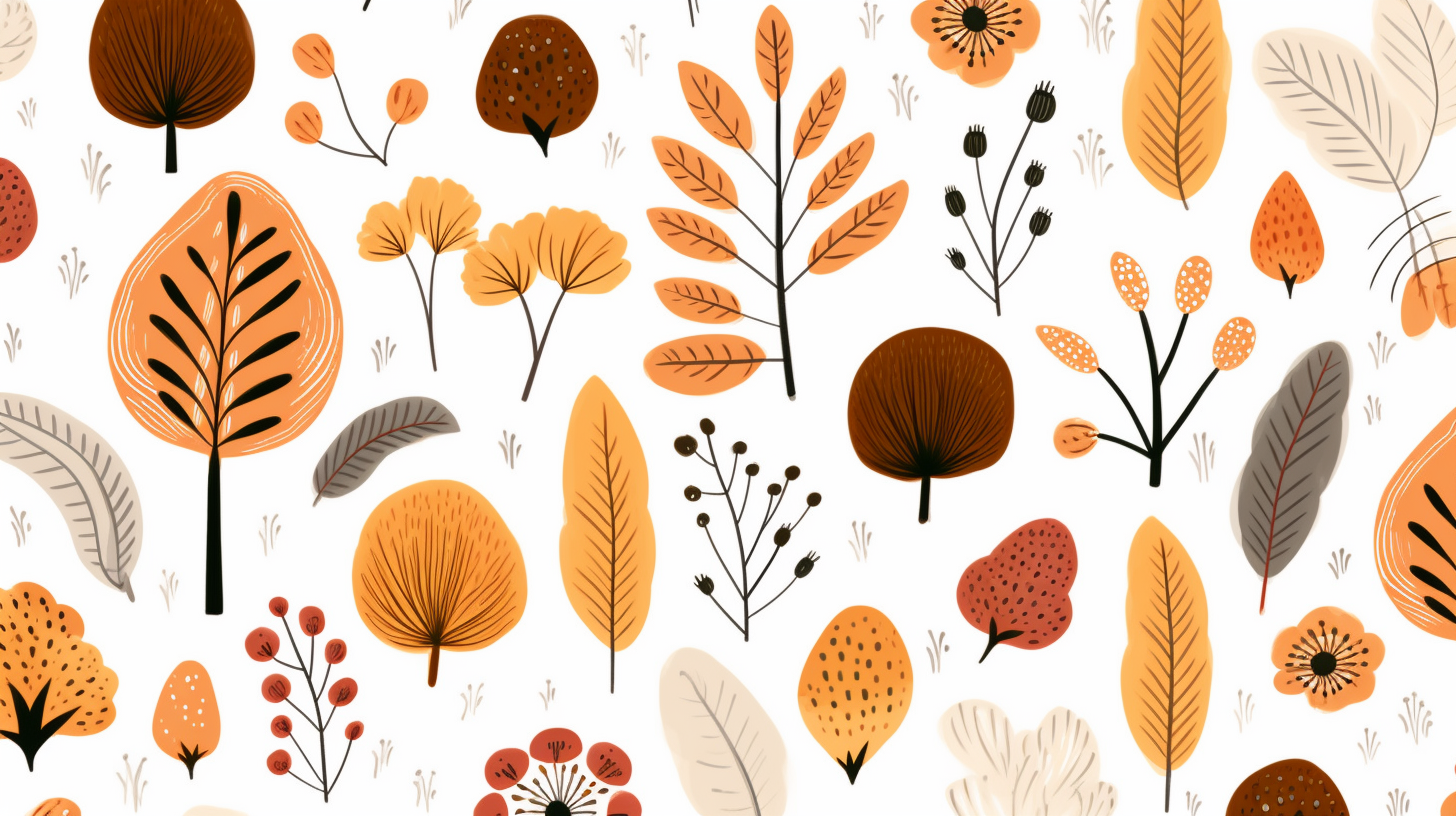 Boho whimsical fall autumnal elements on white background