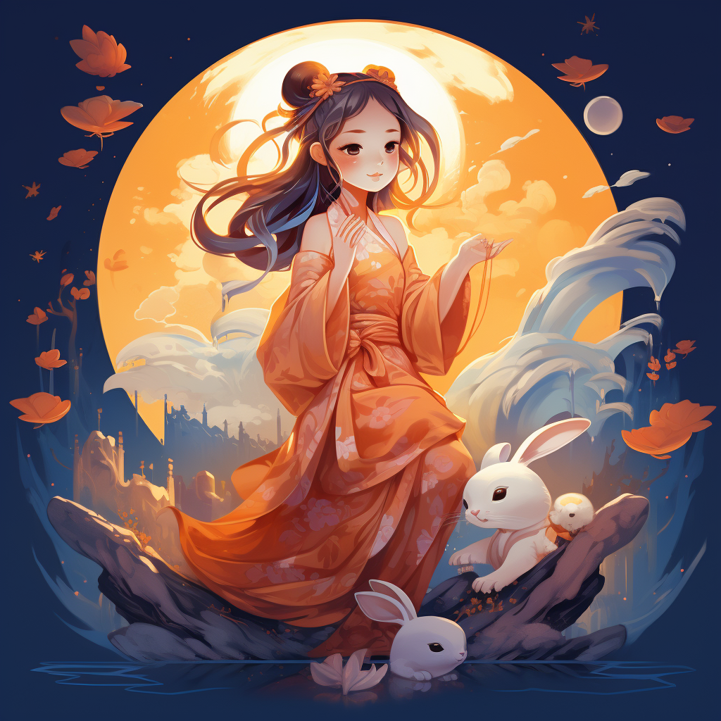 Mid-Autumn Festival Girl and Rabbit Playing