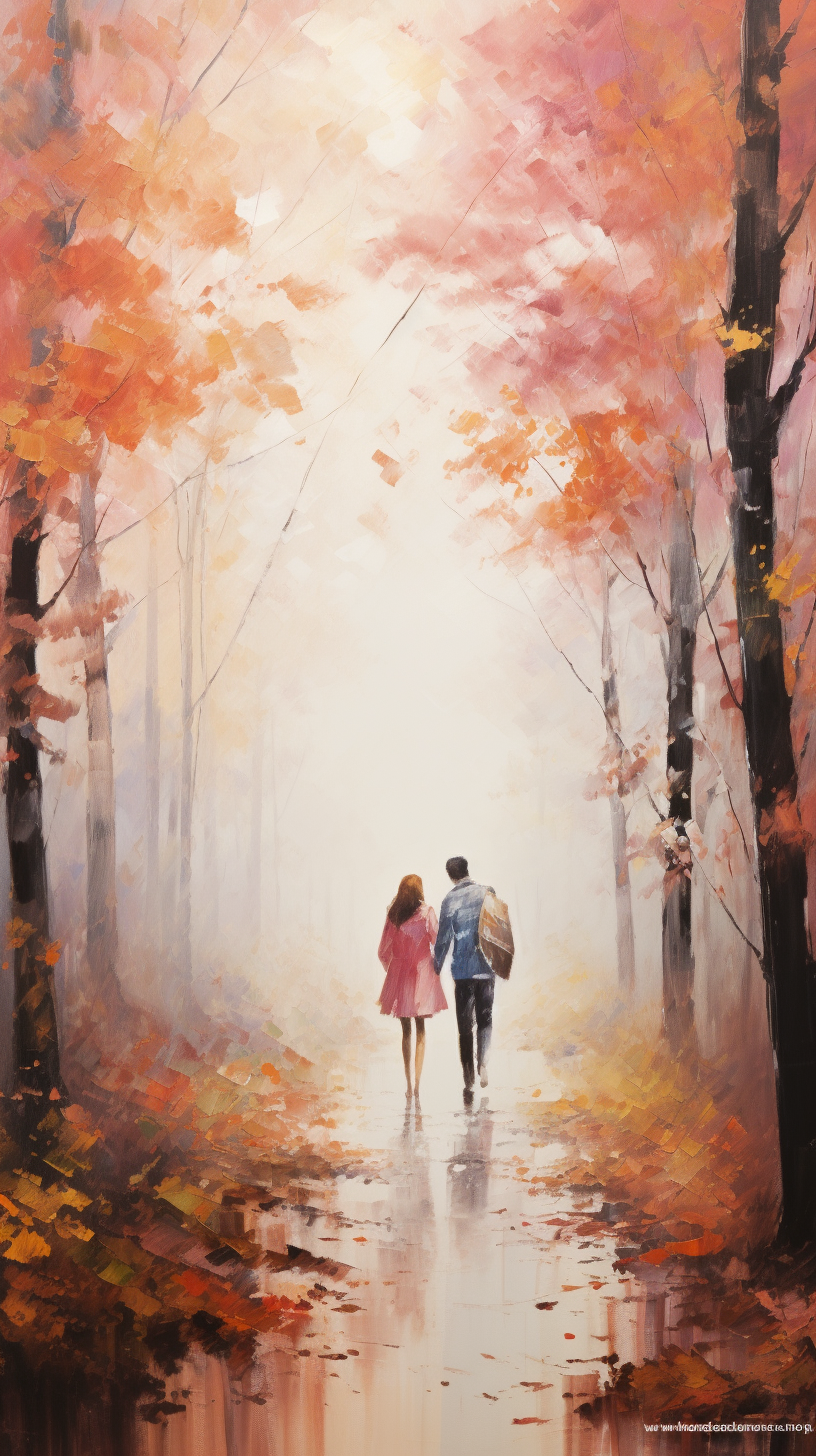 Two people holding hands in autumn forest