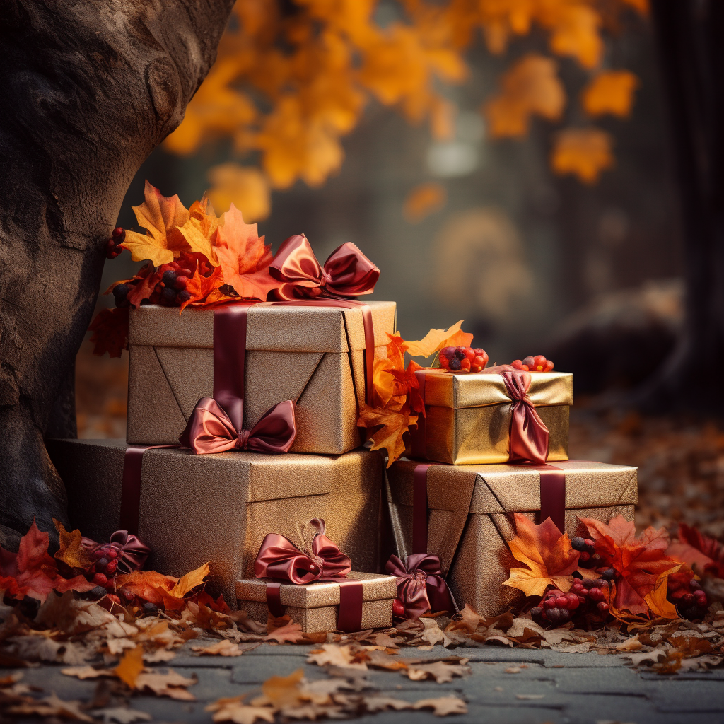 Gifts under autumn leaves