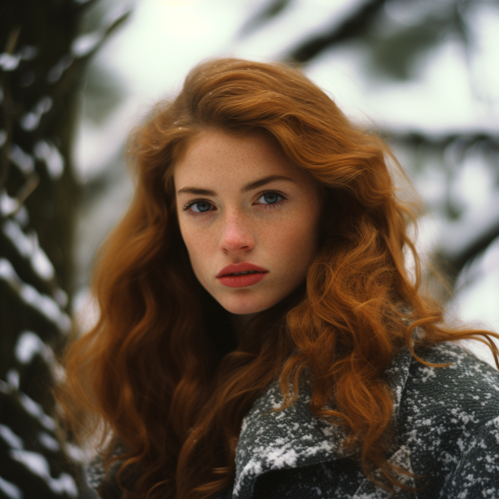 Close-up of Irish model in autumn snow