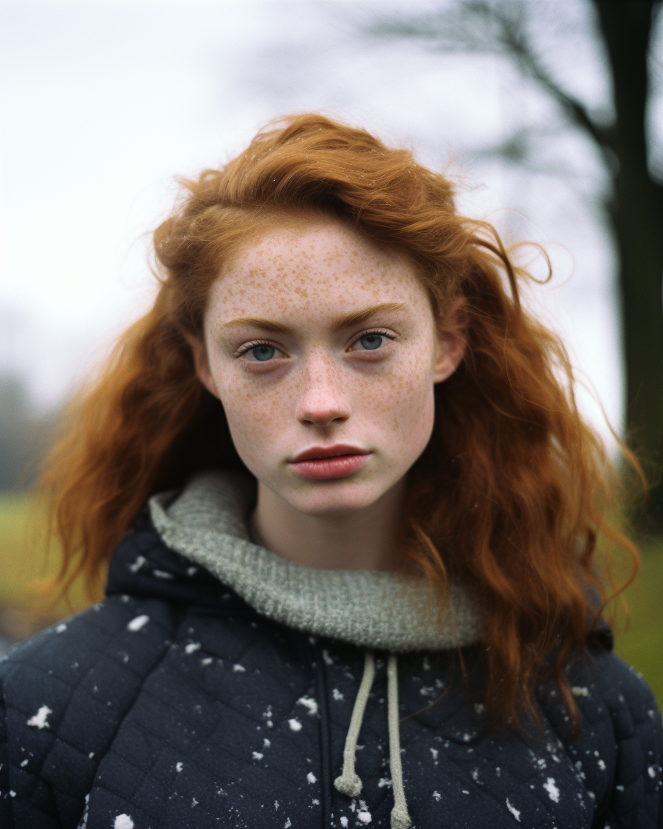 Irish girl enjoying snowy autumn weather