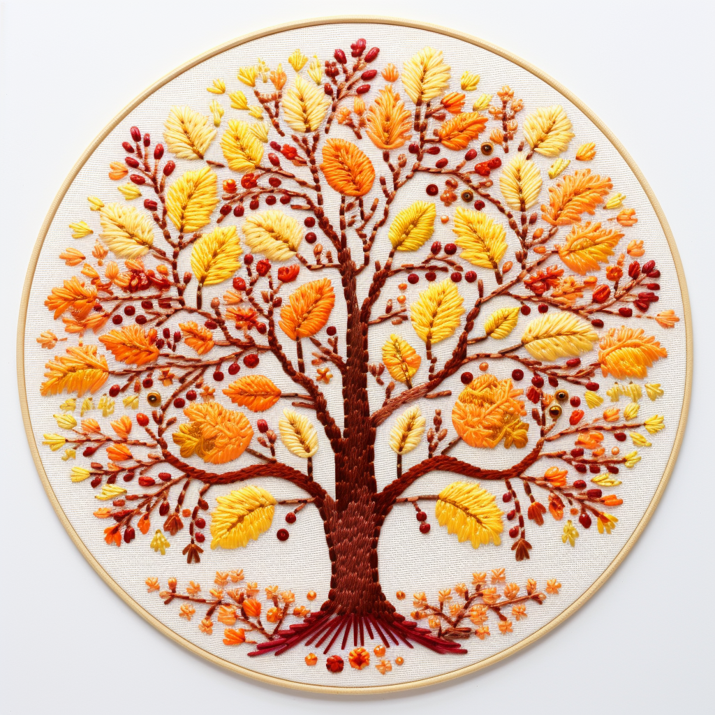 Autumn leaf dot embroidery design