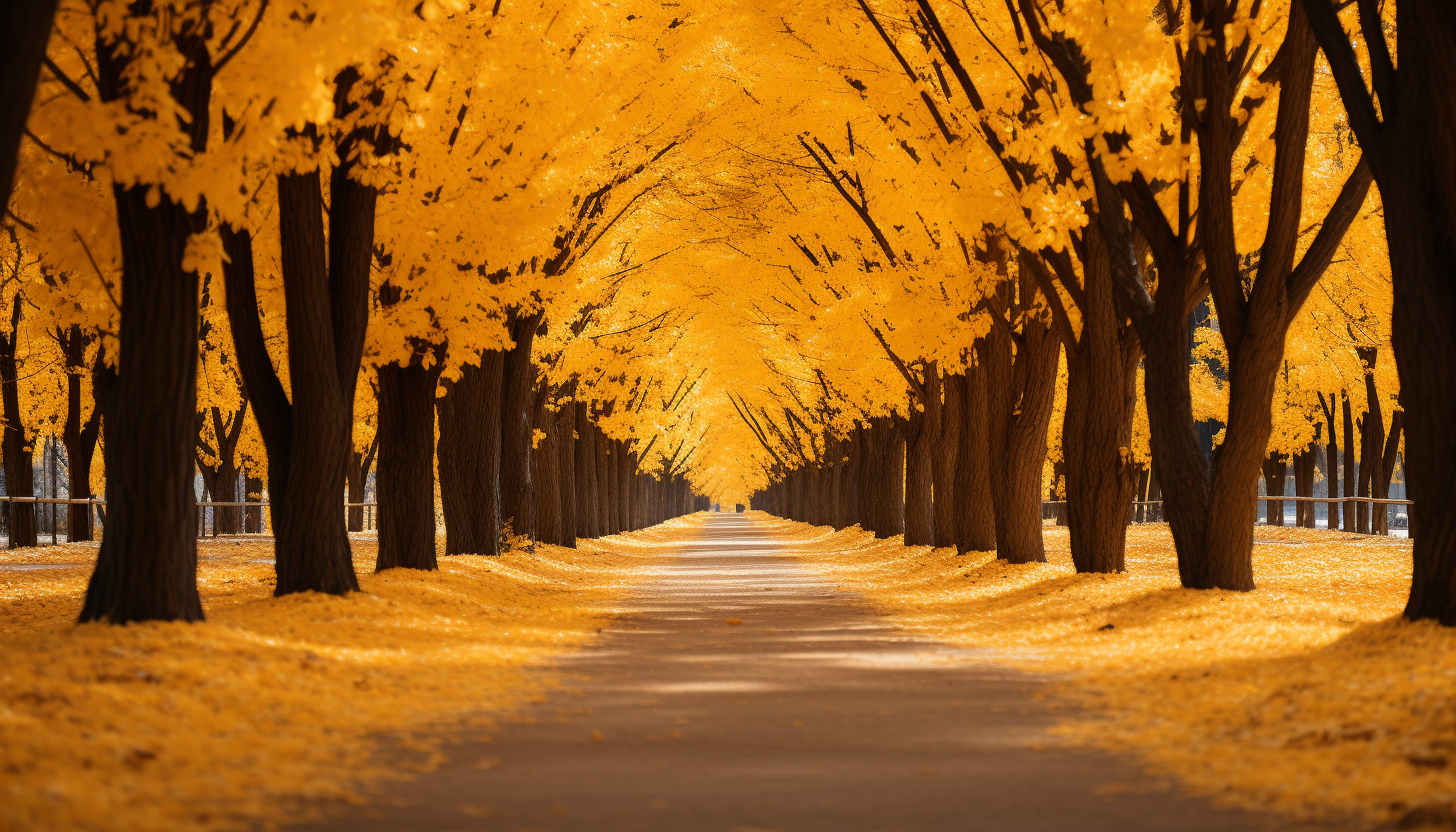 Golden autumn leaves in serene woods