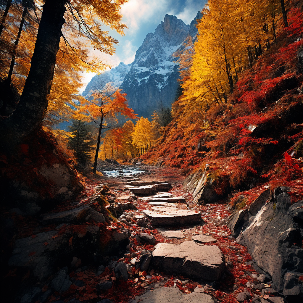 Beautiful autumn leaves on a majestic mountain