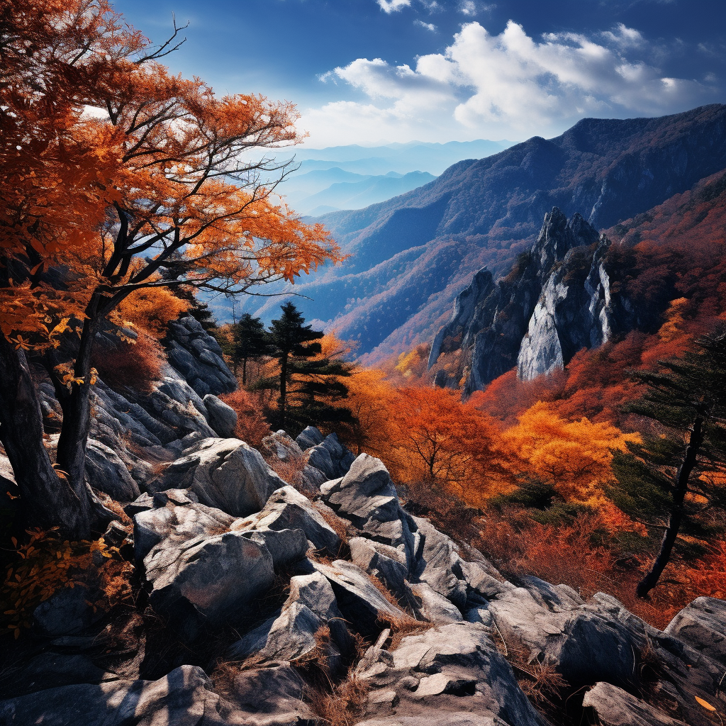 Vibrant autumn leaves on majestic mountains