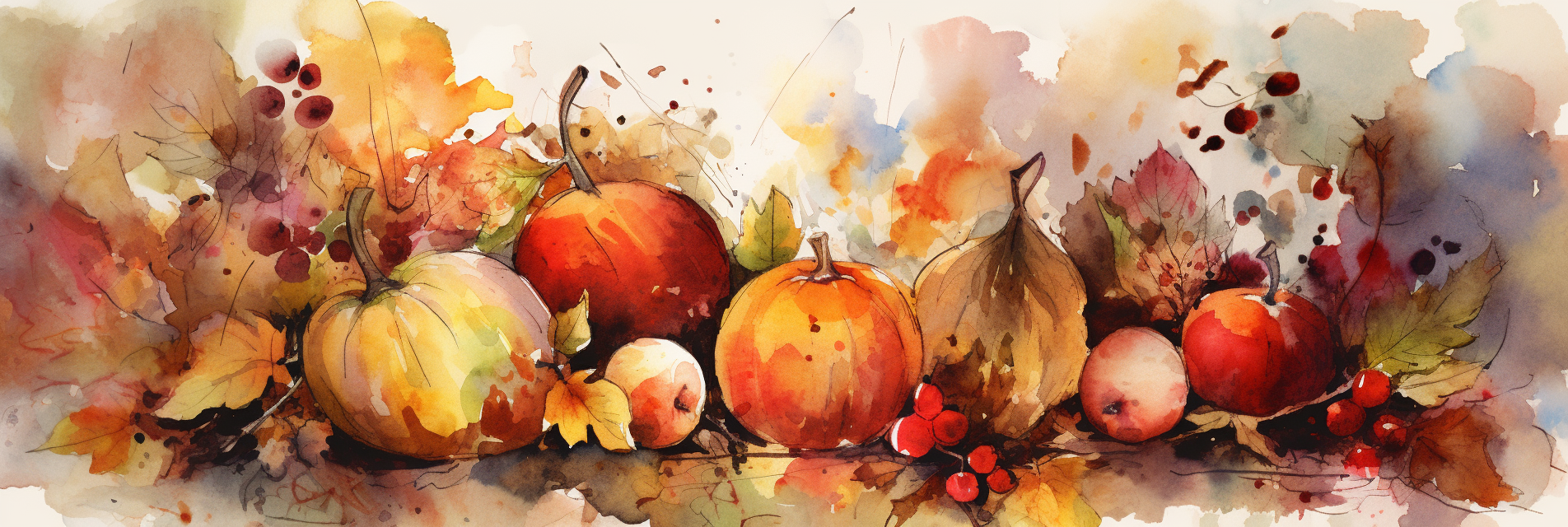 Colorful Autumn Leaves, Pumpkins, Gourds, Apples, and Corn