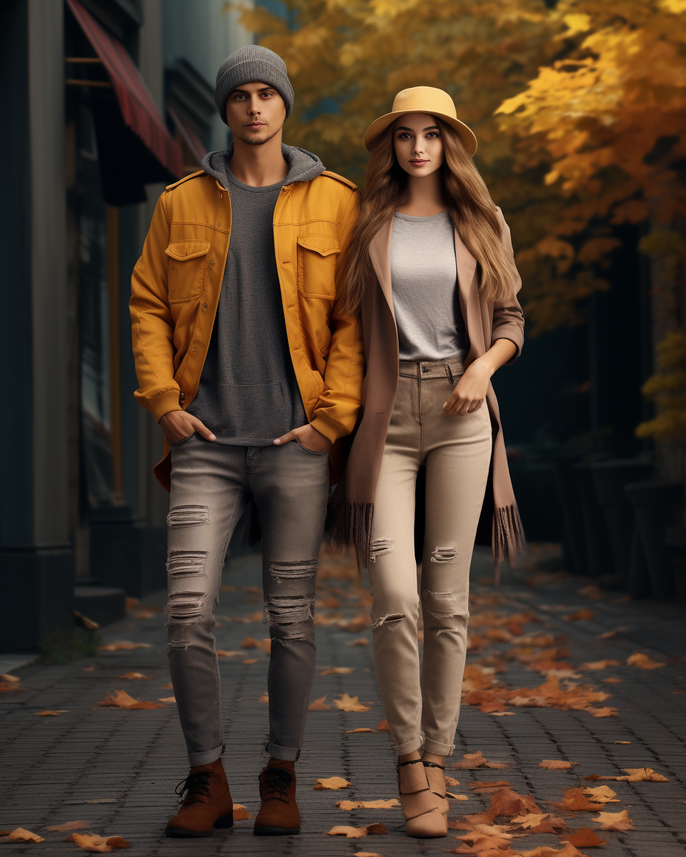 Fashionable model couple in autumn attire