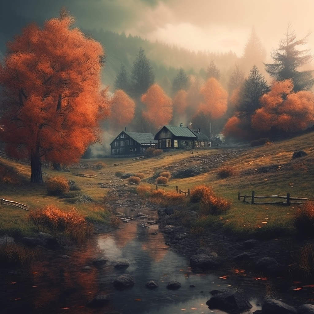 Serene autumn landscape in muted colors