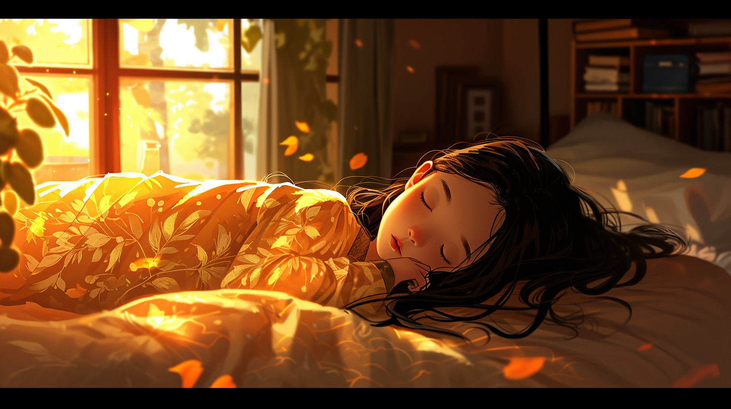 Cozy girl listening to music in tranquil autumn night