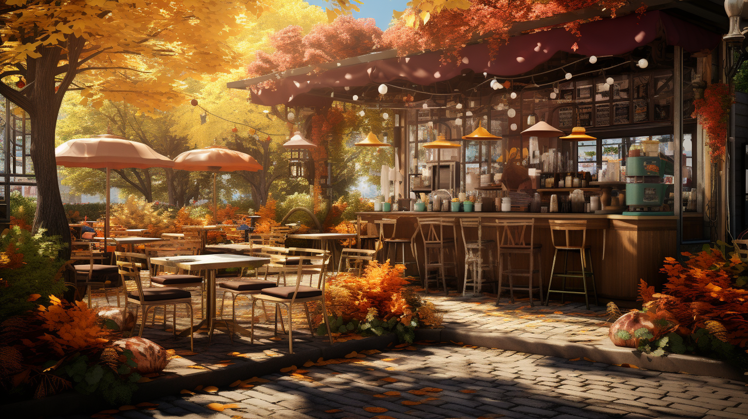 Relaxing cafe in autumn park