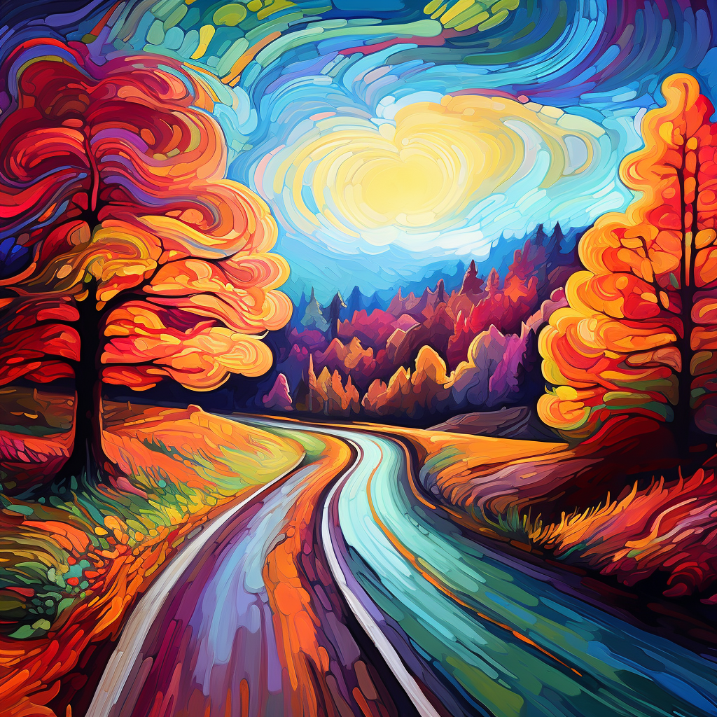 Desolate Road in Autumn: Psychedelic French Art