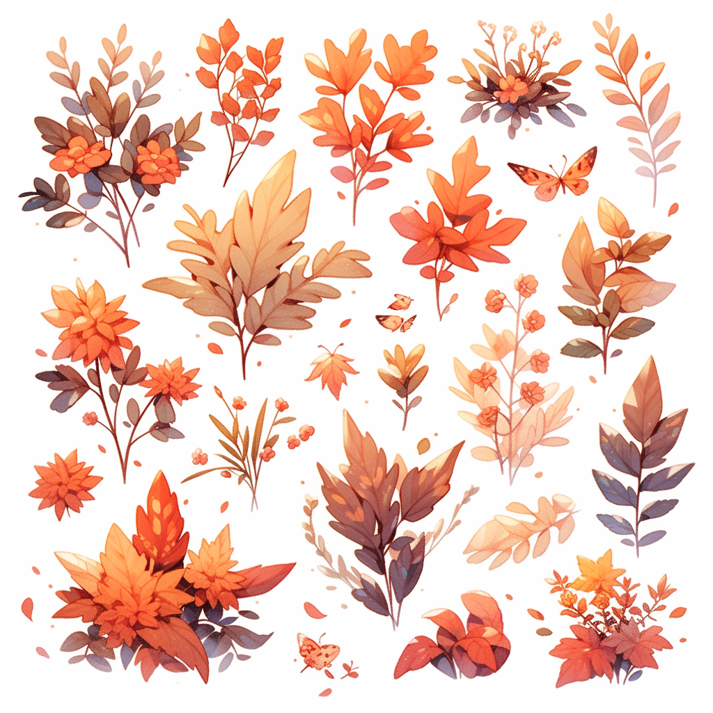 Detailed autumn set illustration on white background