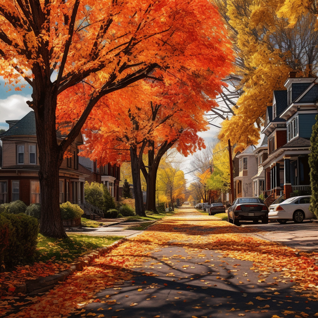 Scenic autumn street with colorful leaves