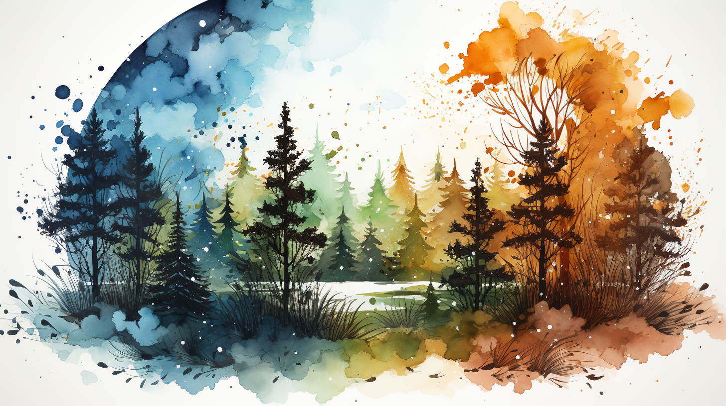 Colorful watercolor illustration of autumnal equinox