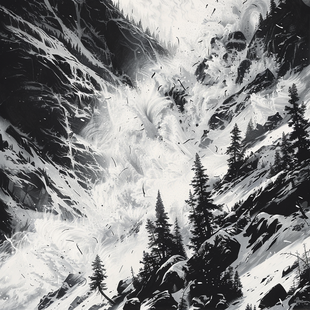 Forceful avalanche illustration snow mountainside