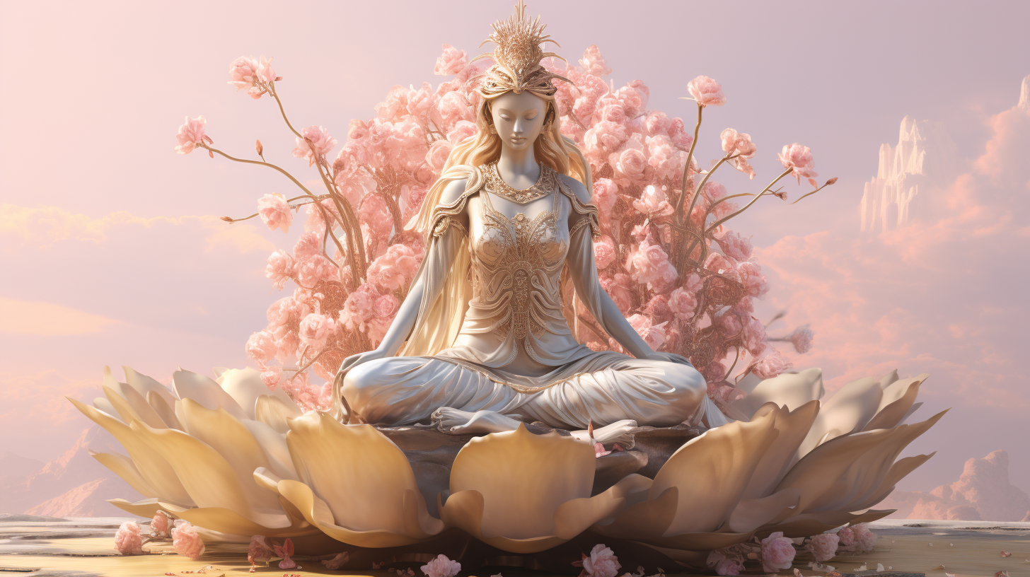 Avalokitesvara sitting on a lotus in sunlight