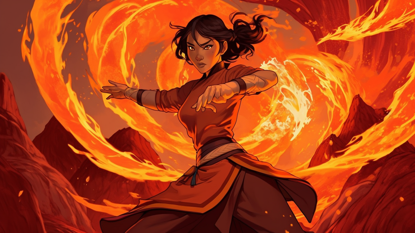 Digital art of fierce female firebender ?