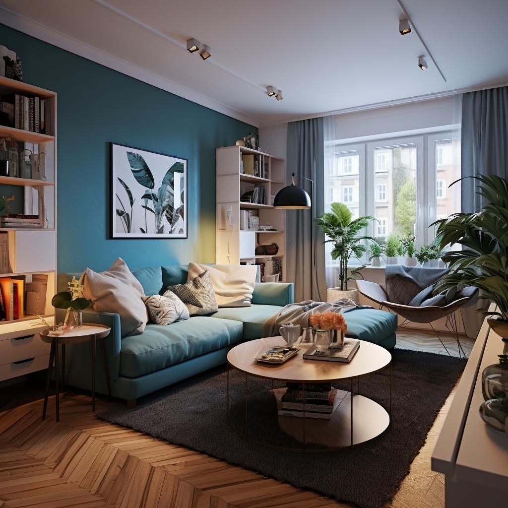 Cozy living room in average new apartment