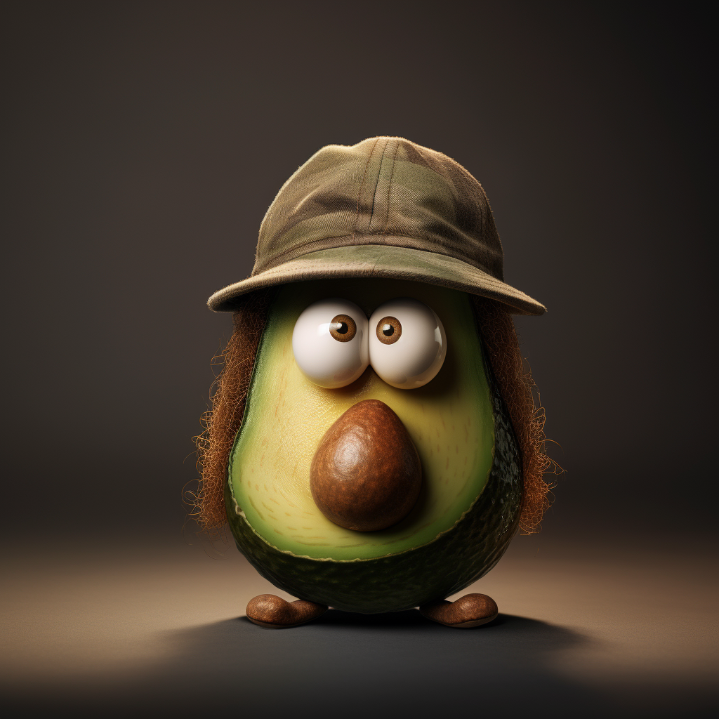 Avocado with Mr Potato Head wearing Burberry cap