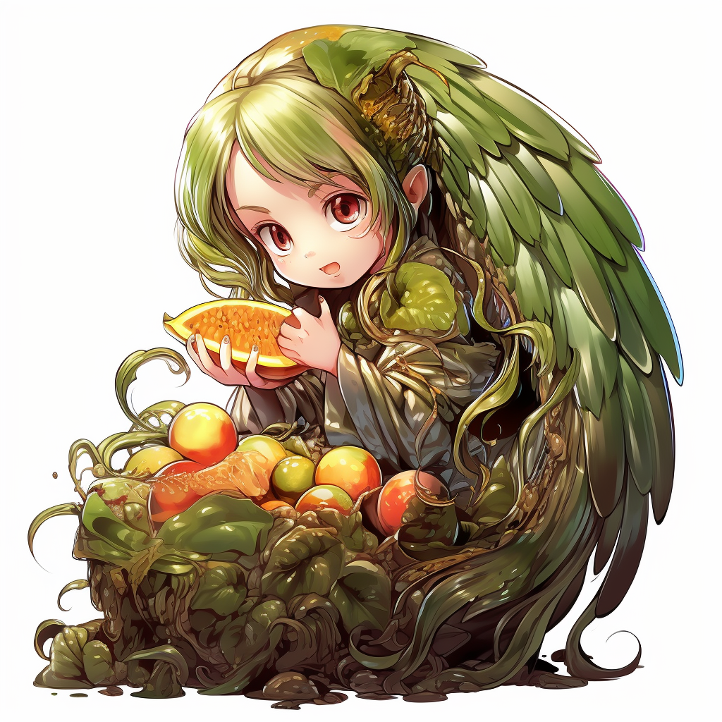 Little girl with wings enjoying avocado