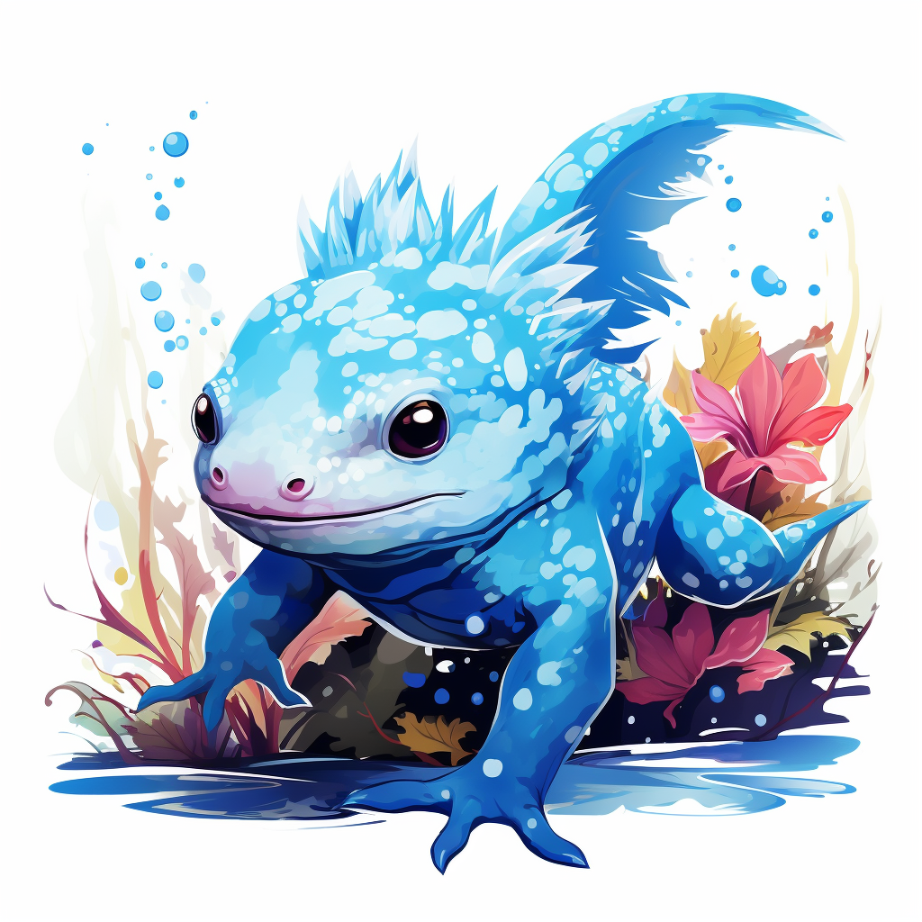 Arty graphic of a blue axolotl