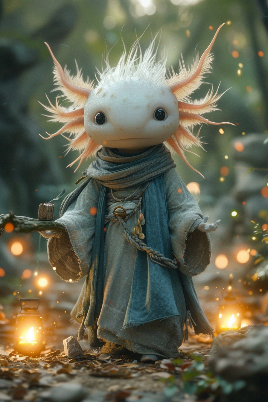 Axolotl Healer RPG Character in 8K Photo