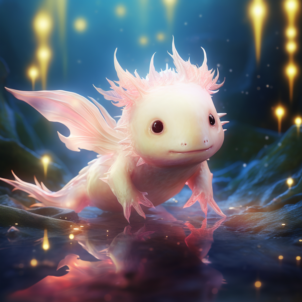 Beautiful axolotl in light wings