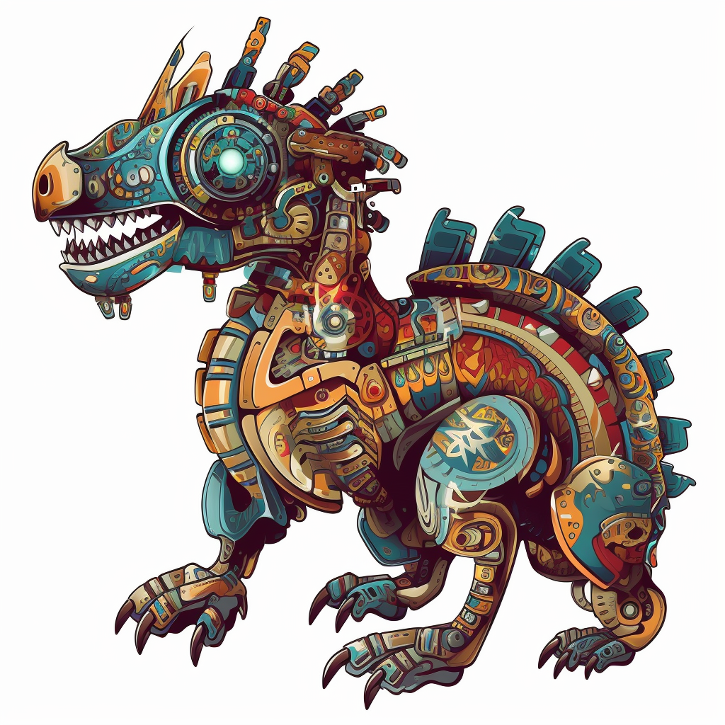 Colorful Aztec Dragon Technopunk Cartoon