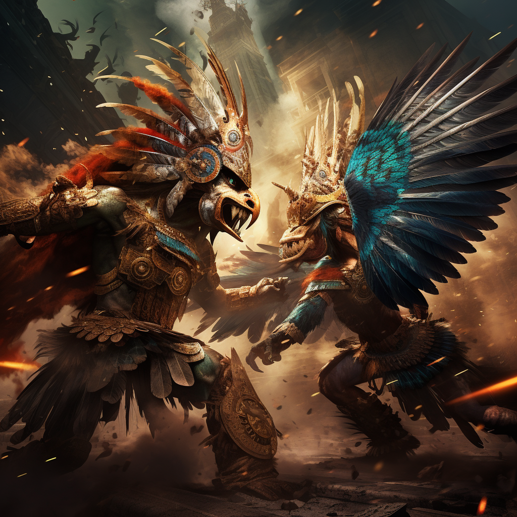 Brave Aztec Eagle Warriors in Combat