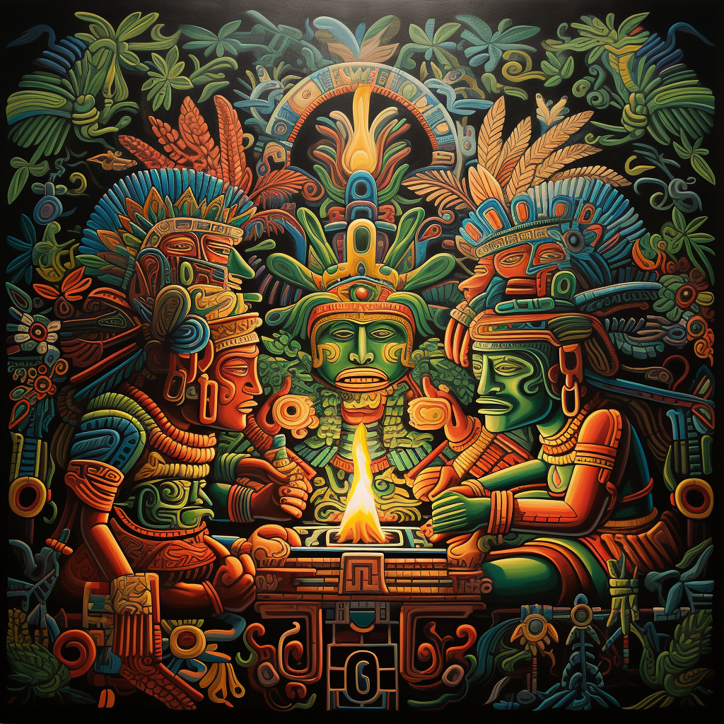 Aztec gods worshipping marijuana artwork