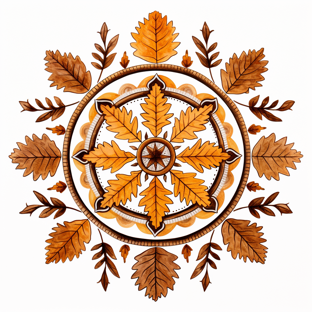 Aztec Mandala with Oak Leaves and Acorns