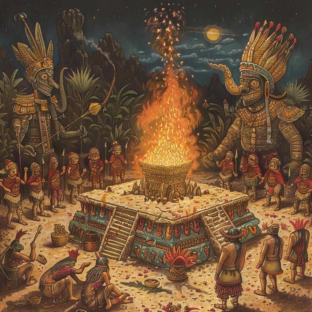 Aztec sacrificial ritual illustration