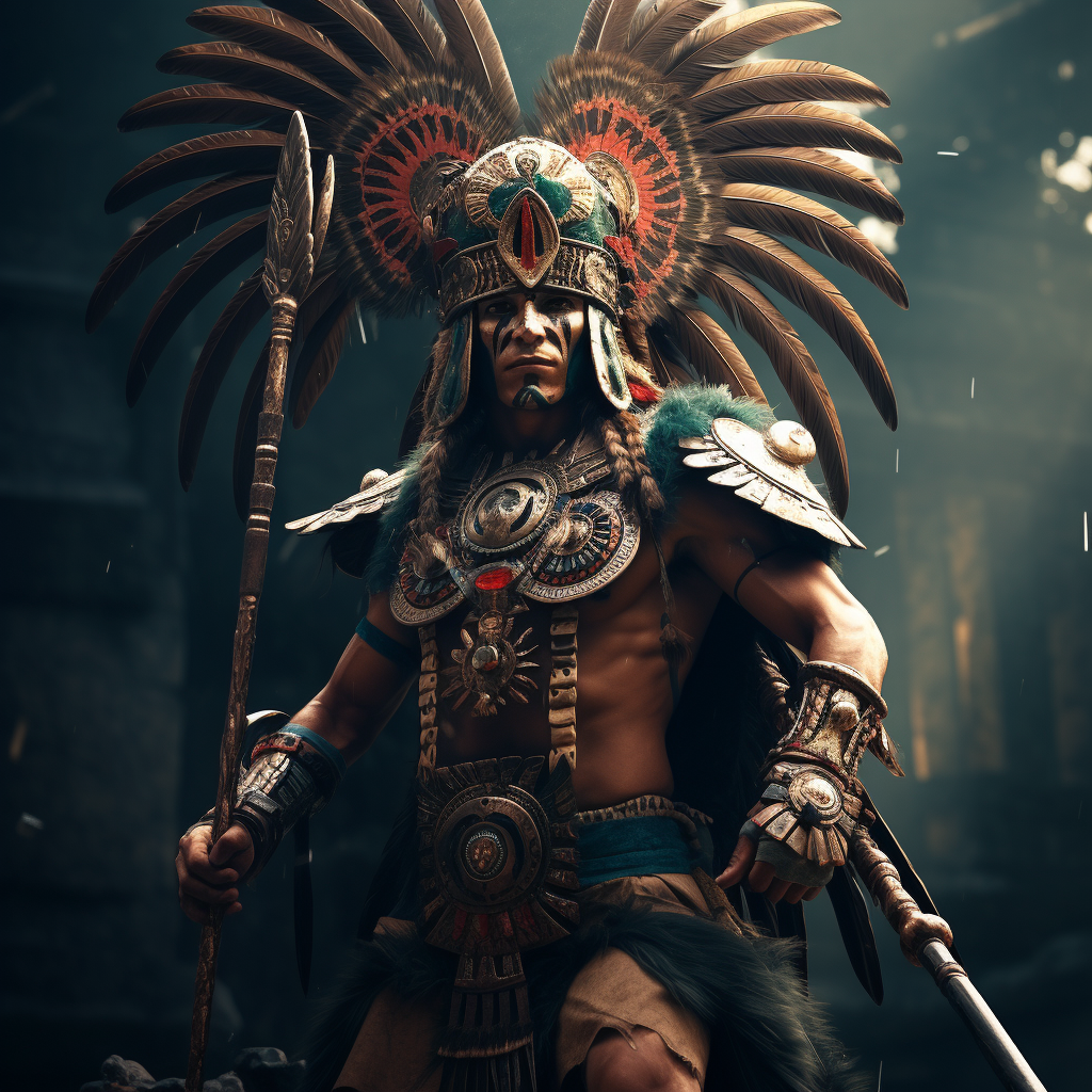 Aztec warrior sword eagle feathers background