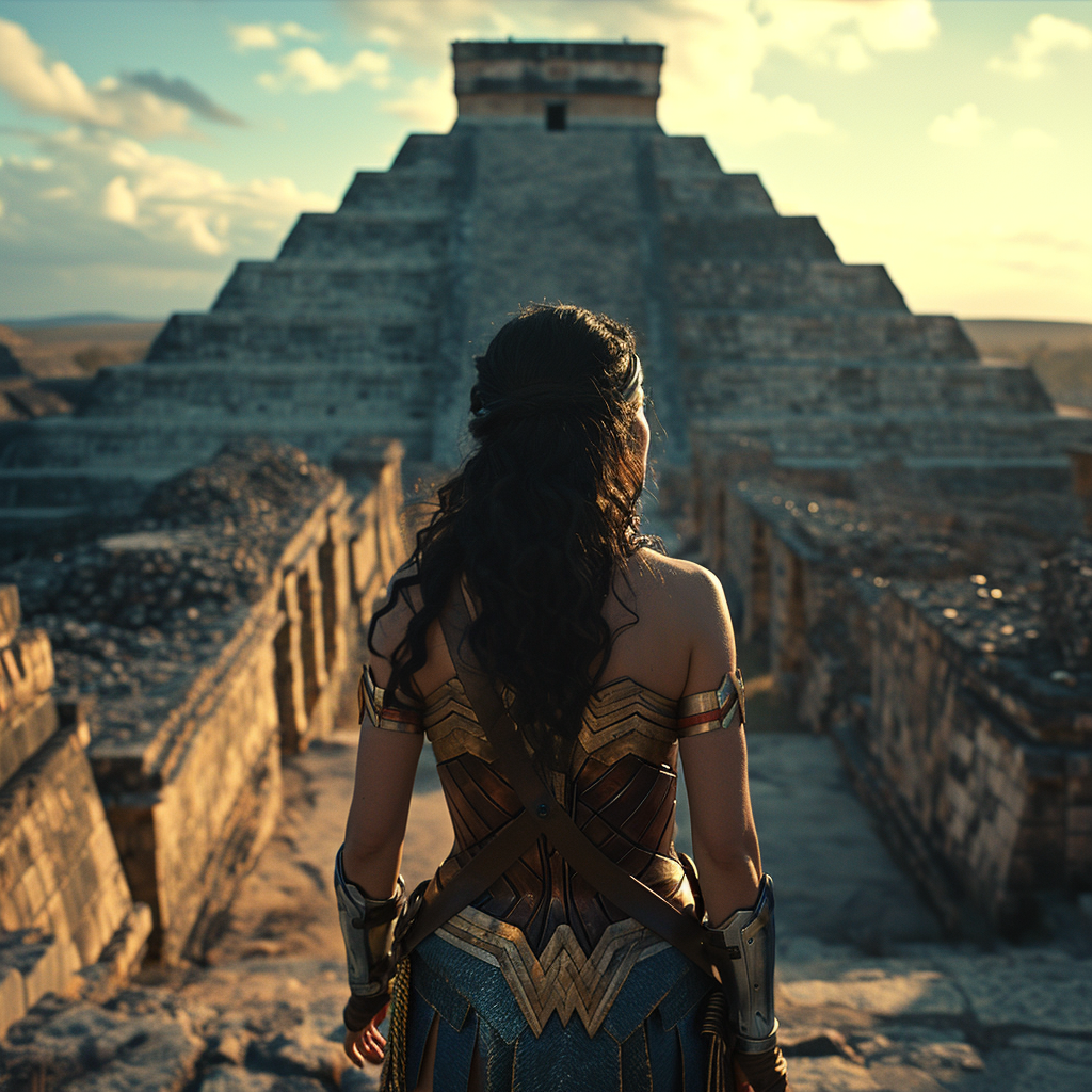 Empowering Aztec Wonder Woman at Pyramid