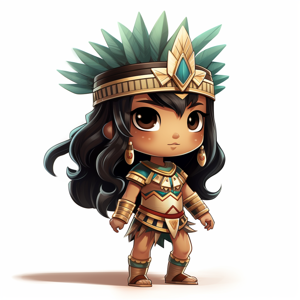 Adorable Aztec chibi character on a white background