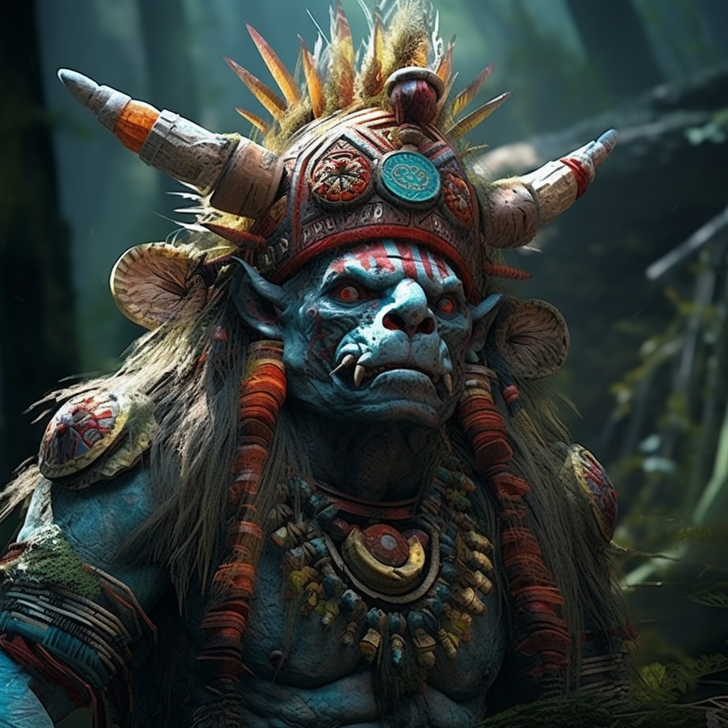 Aztec troll shaman with tusks