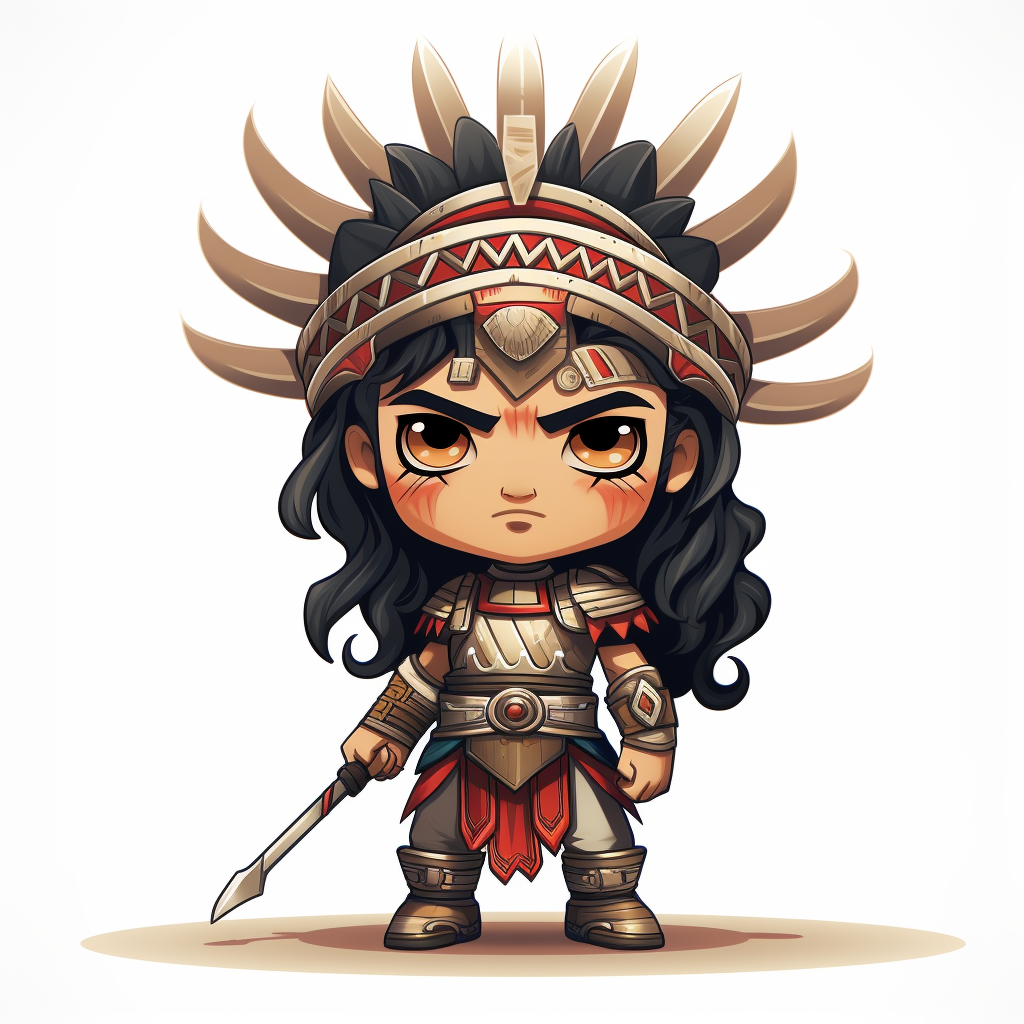 Aztec warrior chibi character on white background