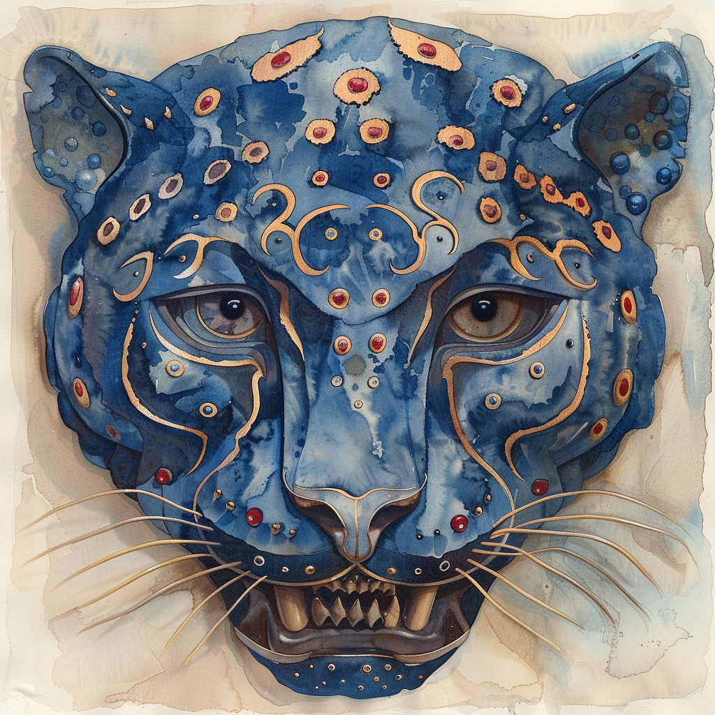 Azure Leopard Wood Carved Mask