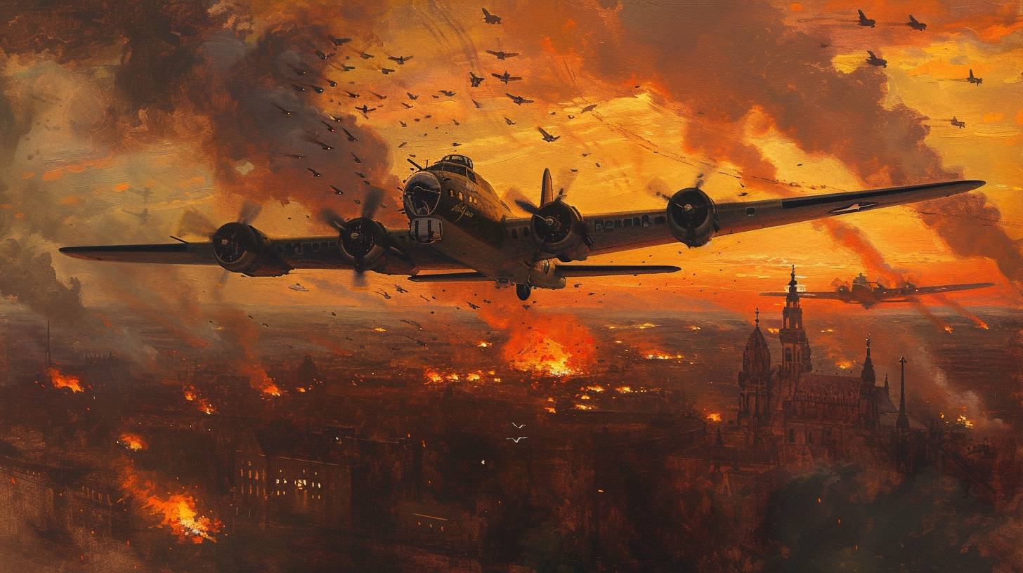 B17 Flying Fortress Bomber Airplanes Formation Dresden Germany Sunset