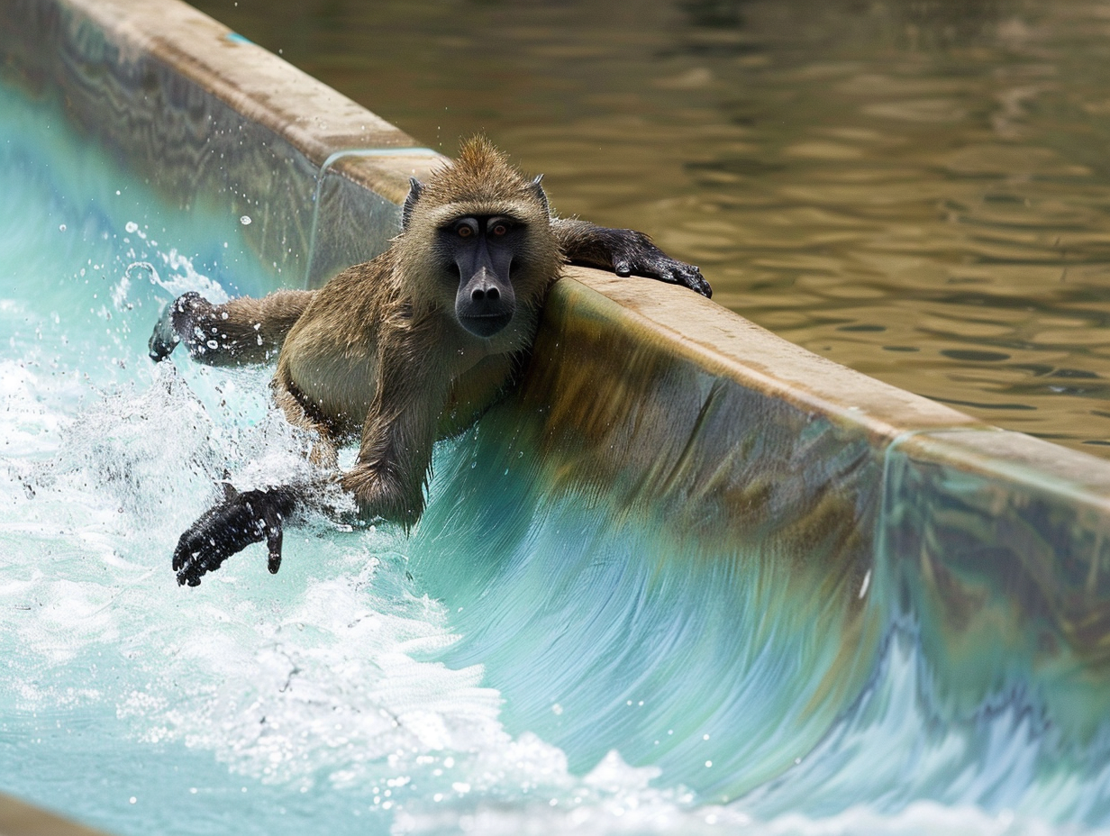 playful baboon water slide