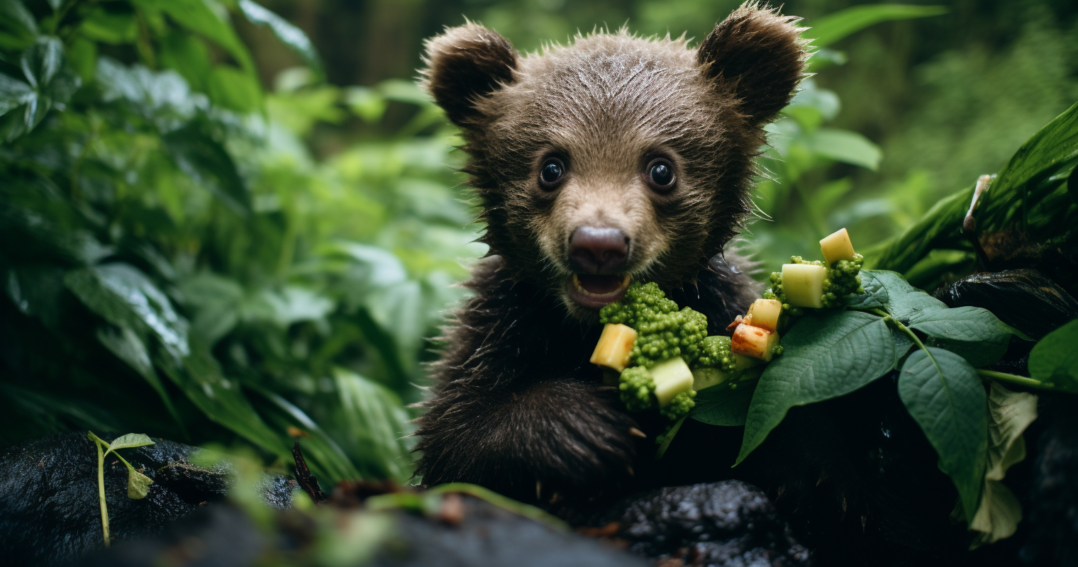 Baby bear enjoying Munchkins in Kauai jungle