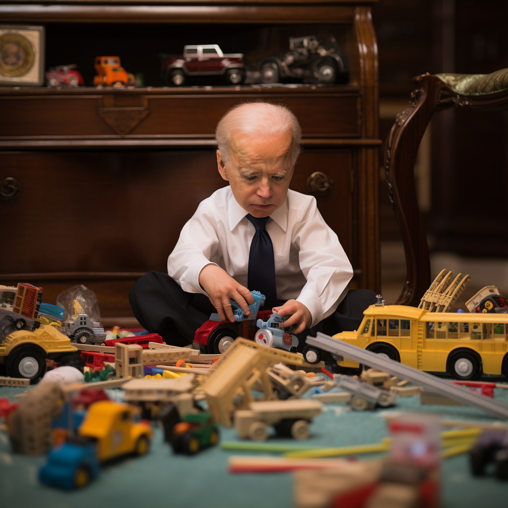 Adorable baby Biden playing with toys