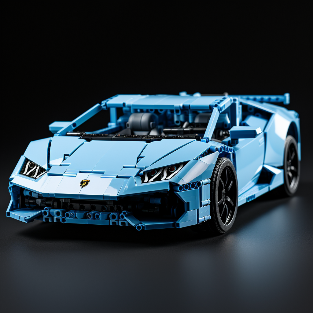 Baby blue Lamborghini Huracan Lego car on black background