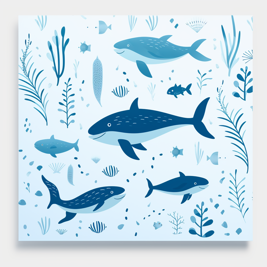 Cute sea animals in baby blue pattern